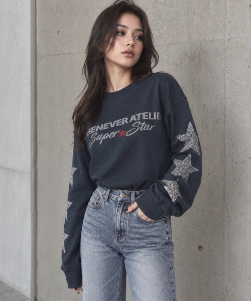 center i(センターアイ)の「ラインストーンスター ロゴプリントロンT(Tシャツ/カットソー・レディース・ネイビー/ホワイト・FREE)」の12枚目の写真