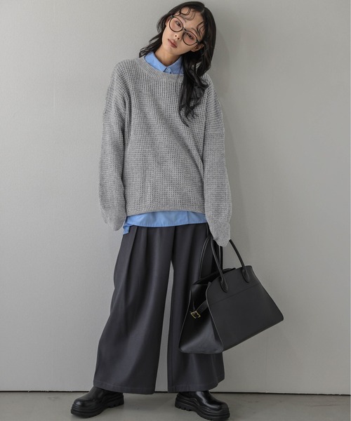 La-gemme(ラジェム)の「ワッフルニットプルオーバー/ゆったりシルエット/リラクシー(ニット/セーター・レディース・グレー/ピンク/ブラック/ベージュ・フリー)」の9枚目の写真