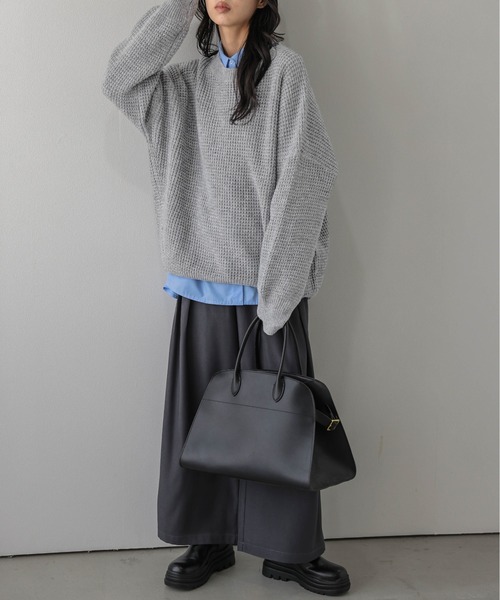 La-gemme(ラジェム)の「ワッフルニットプルオーバー/ゆったりシルエット/リラクシー(ニット/セーター・レディース・グレー/ピンク/ブラック/ベージュ・フリー)」の10枚目の写真