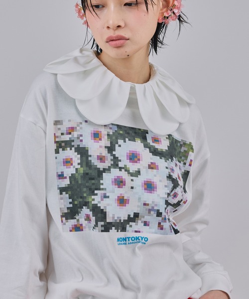 NON TOKYO(ノントーキョー)の「PRINT L/S T-SHIRT(MOSAIC FLOWER)(Tシャツ/カットソー・レディース・ネイビー/ホワイト/ブラック・2/1)」の4枚目の写真