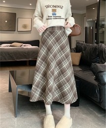 チェック柄 Aラインフレアロングスカート
