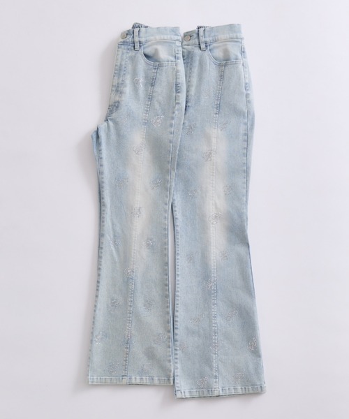 OLIVE des OLIVE(オリーブデオリーブ)の「キラキラモノグラムストレッチデニムパンツ(デニムパンツ・レディース・サックスブルー/ネイビー・MEDIUM/SMALL)」の3枚目の写真
