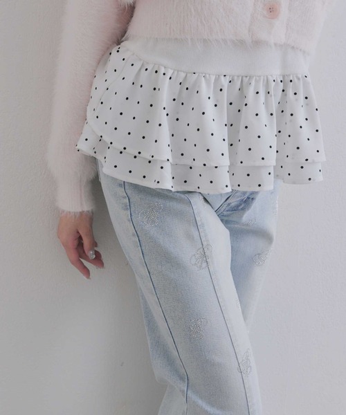 OLIVE des OLIVE(オリーブデオリーブ)の「キラキラモノグラムストレッチデニムパンツ(デニムパンツ・レディース・サックスブルー/ネイビー・MEDIUM/SMALL)」の11枚目の写真