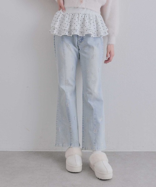 OLIVE des OLIVE(オリーブデオリーブ)の「キラキラモノグラムストレッチデニムパンツ(デニムパンツ・レディース・サックスブルー/ネイビー・MEDIUM/SMALL)」の6枚目の写真