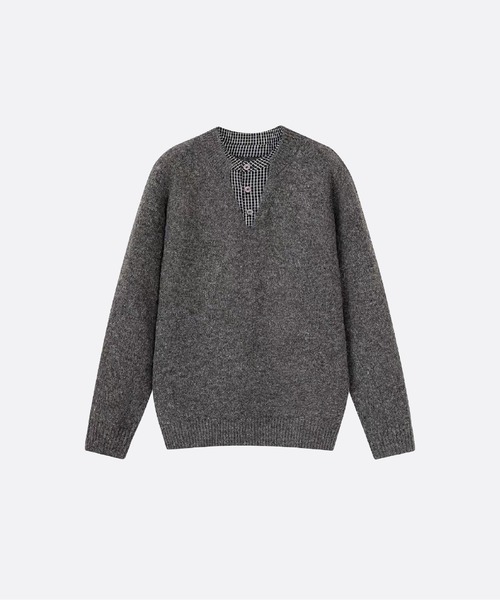 U:UME(ユーム)の「Fake Two Shirt Stitching Sweater(ニット/セーター・メンズ・グレー/ライトグレー/アイボリー/グリーン・MEDIUM/LARGE/X-LARGE/XX-LARGE)」の3枚目の写真
