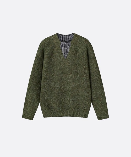 U:UME(ユーム)の「Fake Two Shirt Stitching Sweater(ニット/セーター・メンズ・グレー/ライトグレー/アイボリー/グリーン・MEDIUM/LARGE/X-LARGE/XX-LARGE)」の4枚目の写真