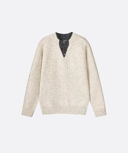 U:UME(ユーム)の「Fake Two Shirt Stitching Sweater(ニット/セーター・メンズ・グレー/ライトグレー/アイボリー/グリーン・MEDIUM/LARGE/X-LARGE/XX-LARGE)」の2枚目の写真