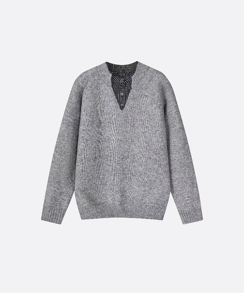U:UME(ユーム)の「Fake Two Shirt Stitching Sweater(ニット/セーター・メンズ・グレー/ライトグレー/アイボリー/グリーン・MEDIUM/LARGE/X-LARGE/XX-LARGE)」の1枚目の写真