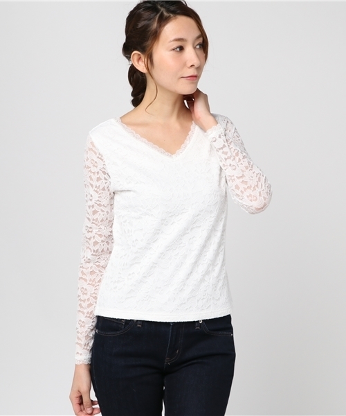 WEGO(ウィゴー)の「WEGO/2WAYレースロングスリーブカットソー(Tシャツ/カットソー・レディース・オフホワイト/ライトピンク/ブラック・FREE)」の18枚目の写真