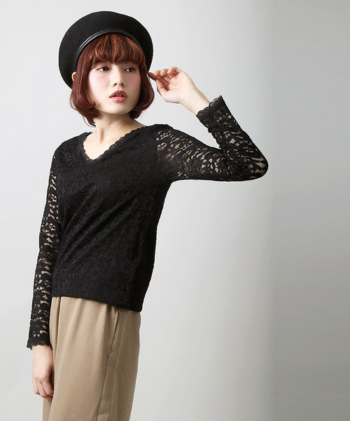 WEGO(ウィゴー)の「WEGO/2WAYレースロングスリーブカットソー(Tシャツ/カットソー・レディース・オフホワイト/ライトピンク/ブラック・FREE)」の15枚目の写真