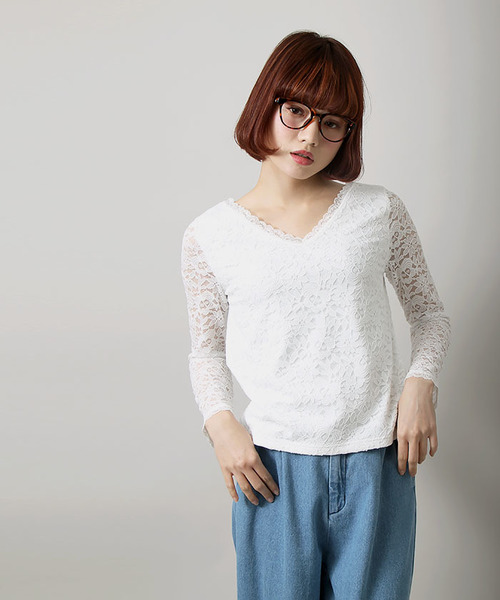 WEGO(ウィゴー)の「WEGO/2WAYレースロングスリーブカットソー(Tシャツ/カットソー・レディース・オフホワイト/ライトピンク/ブラック・FREE)」の16枚目の写真