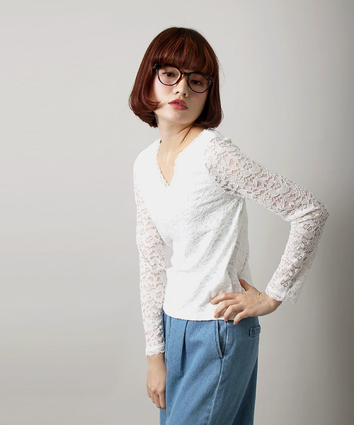 WEGO(ウィゴー)の「WEGO/2WAYレースロングスリーブカットソー(Tシャツ/カットソー・レディース・オフホワイト/ライトピンク/ブラック・FREE)」の17枚目の写真