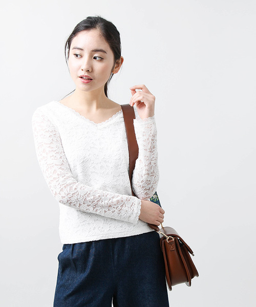 WEGO(ウィゴー)の「WEGO/2WAYレースロングスリーブカットソー(Tシャツ/カットソー・レディース・オフホワイト/ライトピンク/ブラック・FREE)」の21枚目の写真