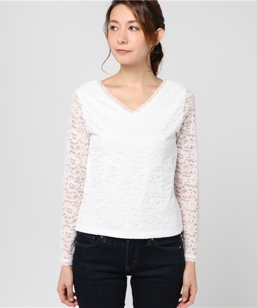 WEGO(ウィゴー)の「WEGO/2WAYレースロングスリーブカットソー(Tシャツ/カットソー・レディース・オフホワイト/ライトピンク/ブラック・FREE)」の4枚目の写真