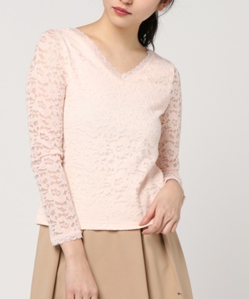 WEGO(ウィゴー)の「WEGO/2WAYレースロングスリーブカットソー(Tシャツ/カットソー・レディース・オフホワイト/ライトピンク/ブラック・FREE)」の1枚目の写真