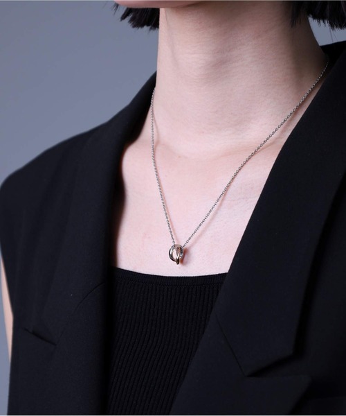 【即発】ライオンハート ネックレス ウェーブダブルリング for Gift”ウェーブダブルリングネックレス/シルバー×ブラック