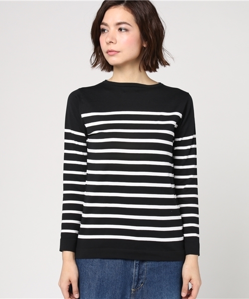 SHIPS（シップス）の「PrimaryNavyLabel:ボーダーボートネックプルオーバー（ニット/セーター・レディース・オフホワイト/ブラック・38/36）」の3枚目の写真