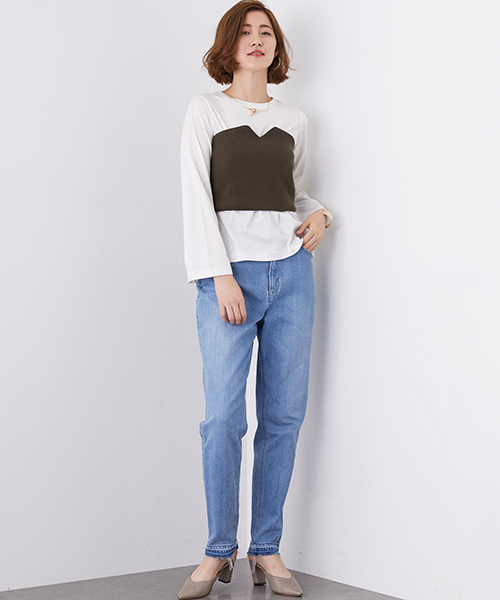 STUDIOUS(ステュディオス)の「ニットビスチェ付カットソー(Tシャツ/カットソー・レディース・ブラック/カーキ・FREE)」の3枚目の写真