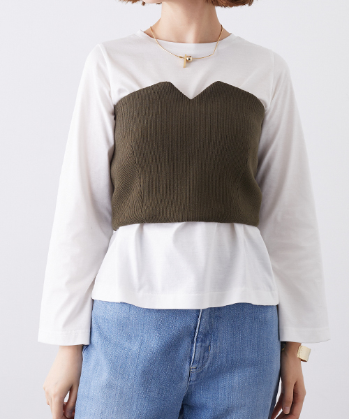 STUDIOUS(ステュディオス)の「ニットビスチェ付カットソー(Tシャツ/カットソー・レディース・ブラック/カーキ・FREE)」の7枚目の写真