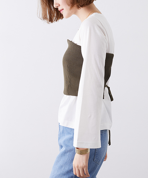 STUDIOUS(ステュディオス)の「ニットビスチェ付カットソー(Tシャツ/カットソー・レディース・ブラック/カーキ・FREE)」の8枚目の写真