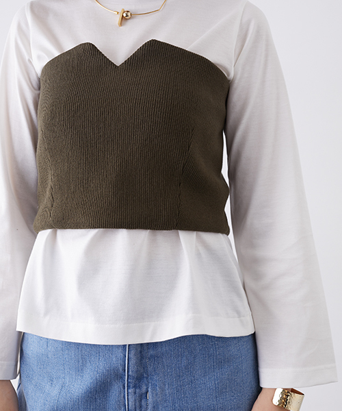 STUDIOUS(ステュディオス)の「ニットビスチェ付カットソー(Tシャツ/カットソー・レディース・ブラック/カーキ・FREE)」の10枚目の写真