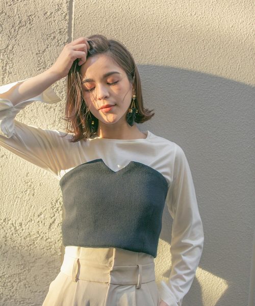 STUDIOUS(ステュディオス)の「ニットビスチェ付カットソー(Tシャツ/カットソー・レディース・ブラック/カーキ・FREE)」の14枚目の写真