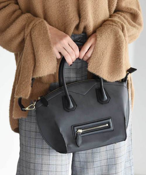 Luz Llena（ラズレナ）の「ヌバック調コンビボストンバッグ（ショルダーバッグ・レディース・ブラック/ブラウン・ﾌﾘ-）」の2枚目の写真