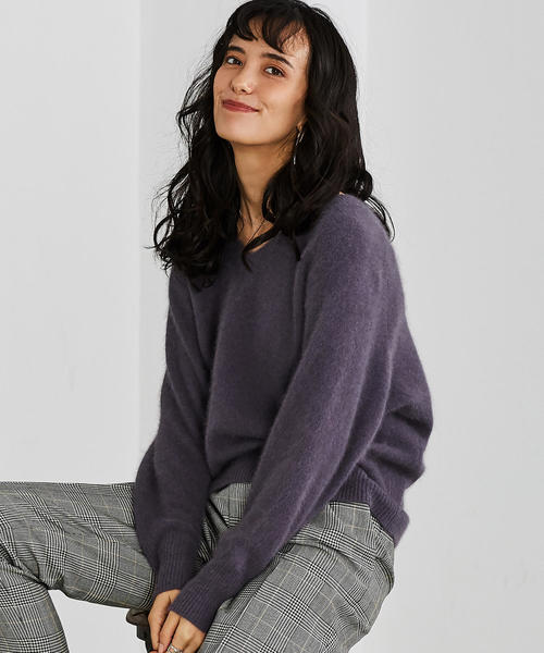 ユナイテッドアローズGREEN LABEL RELAXING ヘアリーVニット KF ヘアリー ラグラン Vネック ニット （ニット・セーター）｜green