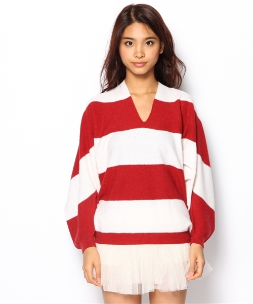 laule'a sunny side store(ラウレアサニーサイドストア)の「【Slic*Slic】ストライプルーズニット(ニット/セーター・レディース・レッド/ネイビー・FREE)」の3枚目の写真