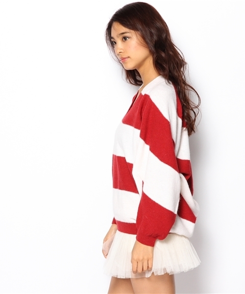 laule'a sunny side store(ラウレアサニーサイドストア)の「【Slic*Slic】ストライプルーズニット(ニット/セーター・レディース・レッド/ネイビー・FREE)」の4枚目の写真