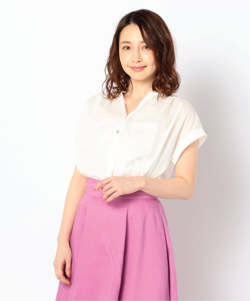 NOLLEY’S（ノーリーズ）の「[新色追加]ガスボイルメタル釦ブラウス（シャツ/ブラウス・レディース・グリーン/ホワイト/ラベンダー/キャメル/ピンク/ネイビー/ブラウン・38/36）」の2枚目の写真