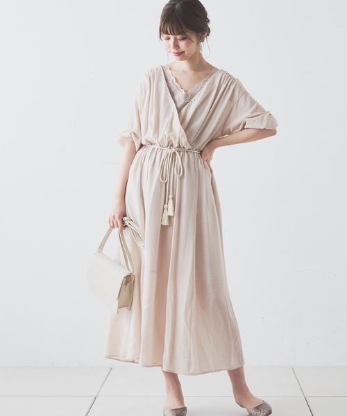 natural couture（ナチュラルクチュール）の「タッセルベルト付きカシュクールワンピース（ワンピース・レディース・ピンク/ブラック系その他/グレイッシュベージュ/ベージュ/ミント/ピンク系その他・FREE）」の21枚目の写真