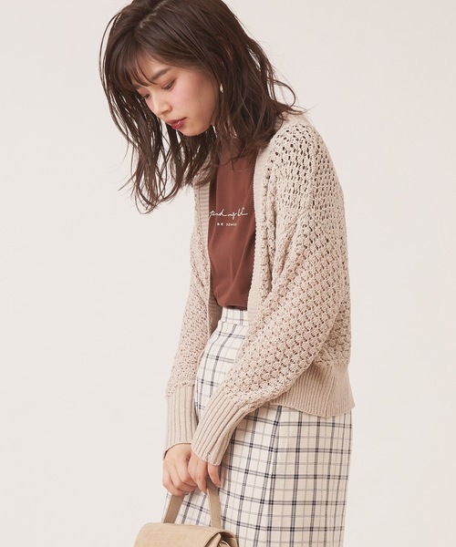 natural couture（ナチュラルクチュール）の「テープヤーンざっくりメッシュショートカーディガン（カーディガン/ボレロ・レディース・アイボリー/モカ/ベージュ・FREE）」の12枚目の写真