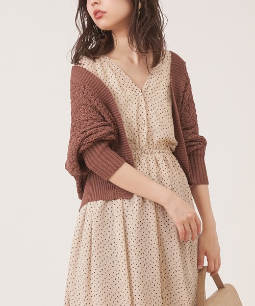 natural couture（ナチュラルクチュール）の「テープヤーンざっくりメッシュショートカーディガン（カーディガン/ボレロ・レディース・アイボリー/モカ/ベージュ・FREE）」の4枚目の写真