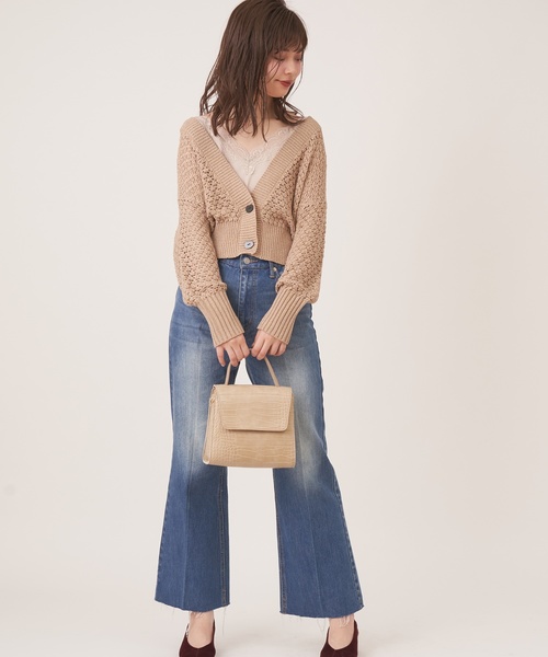 natural couture（ナチュラルクチュール）の「テープヤーンざっくりメッシュショートカーディガン（カーディガン/ボレロ・レディース・アイボリー/モカ/ベージュ・FREE）」の8枚目の写真
