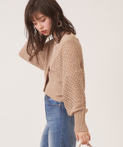 natural couture（ナチュラルクチュール）の「テープヤーンざっくりメッシュショートカーディガン（カーディガン/ボレロ・レディース・アイボリー/モカ/ベージュ・FREE）」の7枚目の写真
