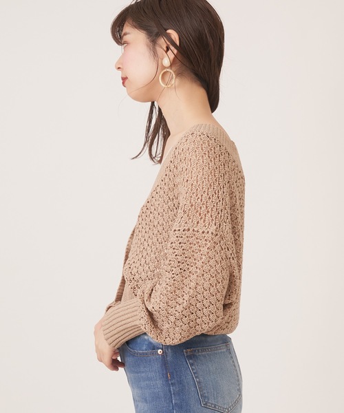 natural couture（ナチュラルクチュール）の「テープヤーンざっくりメッシュショートカーディガン（カーディガン/ボレロ・レディース・アイボリー/モカ/ベージュ・FREE）」の18枚目の写真