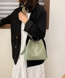 クロコ型押し 2WAY ショルダーバッグ 巾着袋