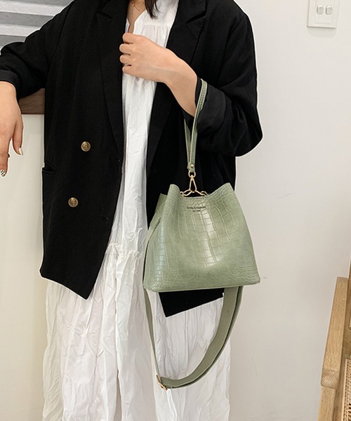 TABI PAL（タビパル）の「クロコ型押し 2WAY ショルダーバッグ 巾着袋（ショルダーバッグ・レディース・ブルー/グリーン/ブラウン/ブラック/ベージュ・FREE）」の19枚目の写真
