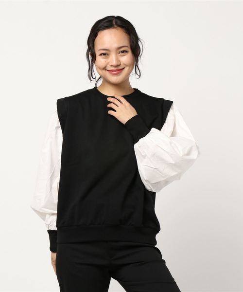 STYLEBLOCK（スタイルブロック）の「ミニ裏毛60sローンスリーブ切り替えスウェット（スウェット・レディース・ブラック/カーキ/アイボリー/ラベンダー・M）」の3枚目の写真