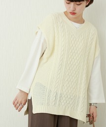 n'ee-ne | コットンケーブル編地切替ベスト(ベスト)