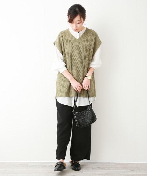 n'ee-ne（ネーネ）の「コットンケーブル編地切替ベスト（ベスト・レディース・モカ/ベージュ/オフホワイト/カーキ・FREE）」の5枚目の写真