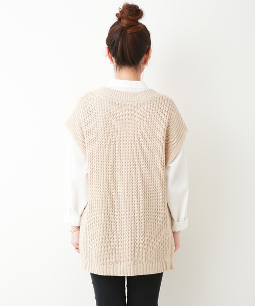 n'ee-ne（ネーネ）の「コットンケーブル編地切替ベスト（ベスト・レディース・モカ/ベージュ/オフホワイト/カーキ・FREE）」の7枚目の写真