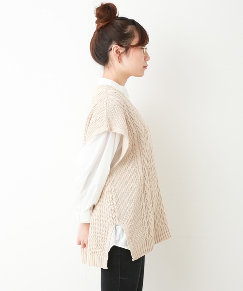 n'ee-ne（ネーネ）の「コットンケーブル編地切替ベスト（ベスト・レディース・モカ/ベージュ/オフホワイト/カーキ・FREE）」の17枚目の写真