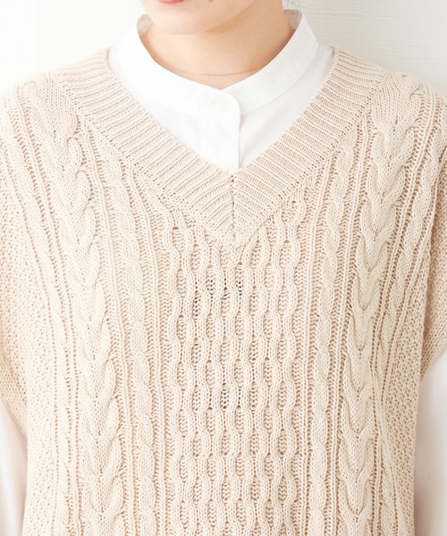 n'ee-ne（ネーネ）の「コットンケーブル編地切替ベスト（ベスト・レディース・モカ/ベージュ/オフホワイト/カーキ・FREE）」の12枚目の写真