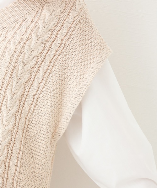 n'ee-ne（ネーネ）の「コットンケーブル編地切替ベスト（ベスト・レディース・モカ/ベージュ/オフホワイト/カーキ・FREE）」の9枚目の写真
