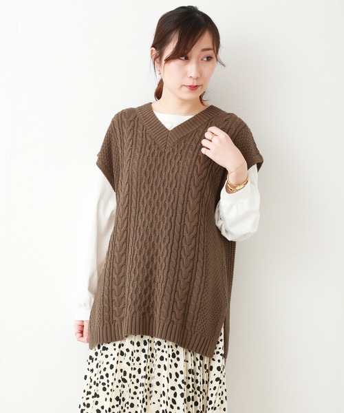 n'ee-ne（ネーネ）の「コットンケーブル編地切替ベスト（ベスト・レディース・モカ/ベージュ/オフホワイト/カーキ・FREE）」の20枚目の写真
