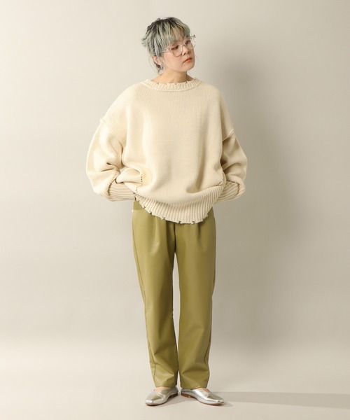 notch.（ノッチ）の「フェイクレザータックテーパードパンツ（その他パンツ・レディース・ブラック/オフホワイト/グリーン・M/TM）」の11枚目の写真