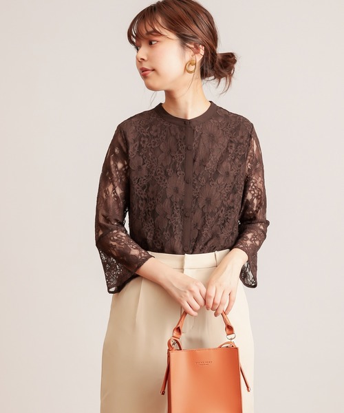 natural couture（ナチュラルクチュール）の「フレアスリーブレースブラウス（シャツ/ブラウス・レディース・アイボリー/ブラウン/ピンク・FREE）」の2枚目の写真