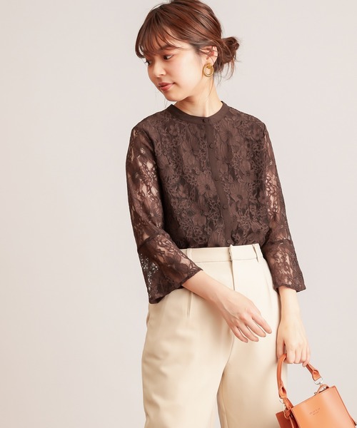 natural couture（ナチュラルクチュール）の「フレアスリーブレースブラウス（シャツ/ブラウス・レディース・アイボリー/ブラウン/ピンク・FREE）」の8枚目の写真